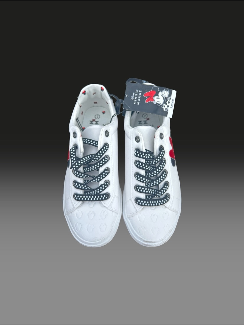 Disney White Sneakers with Red Flower and Navy Polka-Dot Laces